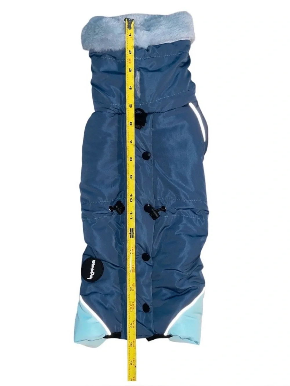 Wienie Day, sausage Pet Dog Winter Coat with Faux Fur Collar - Blue size S